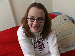 Cute girl in eyeglass banged by hard cock