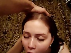 Submissive girl blowjob and swallow
