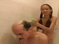 Teen Giving Old Man A Shower