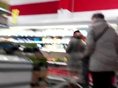 Follow in supermarket with flash and cum